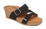 Aetrex Kimmy Cork Wedge Qtr Strp Women Sandal Black