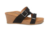 Aetrex Kimmy Cork Wedge Qtr Strp Women Sandal Black