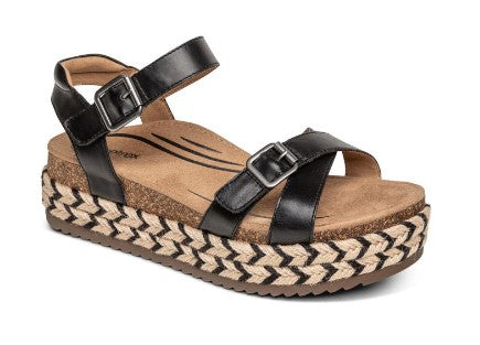 Aetrex Paula Cork Platform Qtr Strp-Women Sandal Black