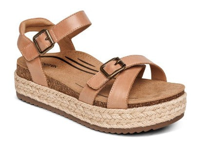 Aetrex Paula Cork Platform Qtr Strp Women Sandal Camel